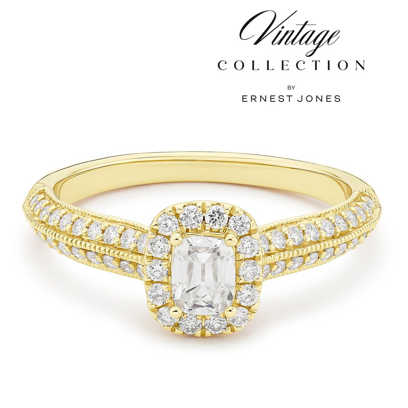 Main Image 1 of Engagement Ring 14ct Yellow Gold Old Mine Cut Halo 0.60ct Diamond Ring