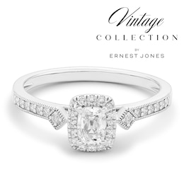 Engagement Ring Platinum Old Mine Cut Cushion Halo 0.42ct Diamond Ring
