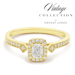 Engagement Ring 14ct Yellow Gold Old Mine Cut Cushion Halo 0.42ct Diamond Ring