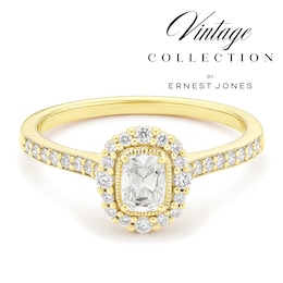 Engagement Ring 14ct Yellow Gold Old Mine Cut Cushion Halo 0.50ct Diamond Ring