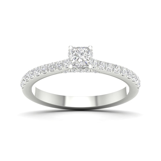 18ct White Gold and Platinum Princess Cut 0.66ct Diamond Solitaire Ring