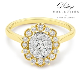 Engagement Ring 14ct Yellow & White Gold Old Mine Cut Halo 0.50ct Diamond Ring