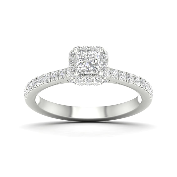 Engagement Ring 18ct White Gold and Platinum Halo 0.75ct Dia
