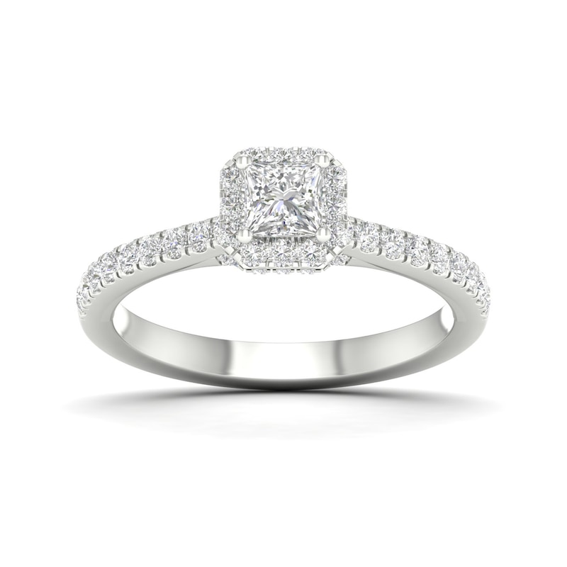 Main Image 1 of 18ct White Gold & Platinum 0.75ct Diamond Halo Ring