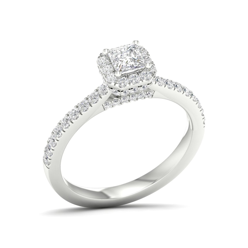 Main Image 2 of 18ct White Gold & Platinum 0.75ct Diamond Halo Ring