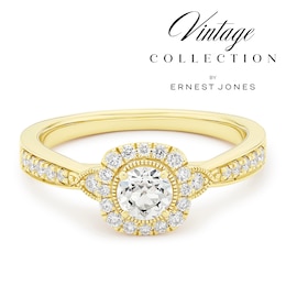 Engagement Ring 14ct Yellow Gold Old Mine Cut Halo 0.50ct Diamond Ring