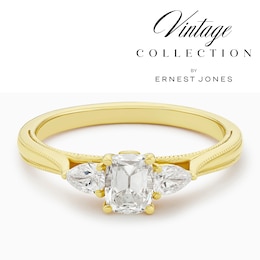 Engagement Ring 14ct Yellow Gold Old Mine Cut Trilogy 0.66ct Diamond Ring