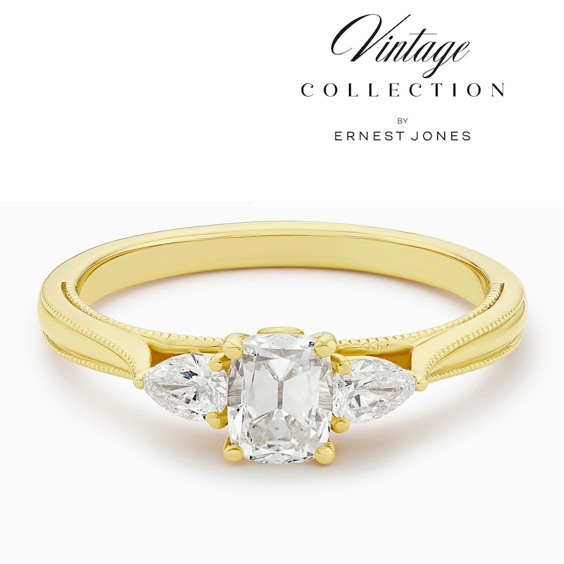 Main Image 1 of Engagement Ring 14ct Yellow Gold Old Mine Cut Trilogy 0.66ct Diamond Ring