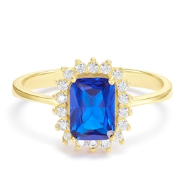 9ct Yellow Gold Blue Spinel & Cubic Zirconia Halo Ring