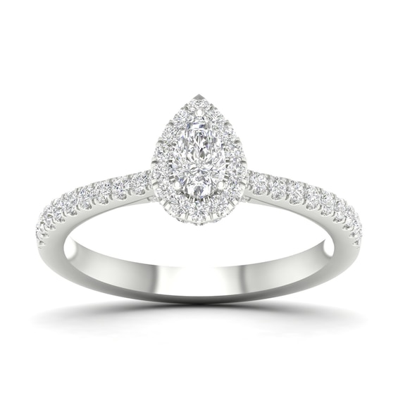 18ct White Gold and Platinum 0.50ct Diamond Pear Halo Ring