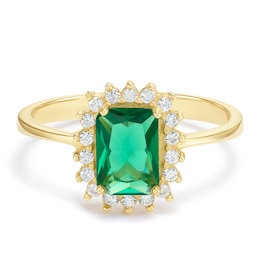 9ct Yellow Gold Green Cubic Zirconia Halo Ring