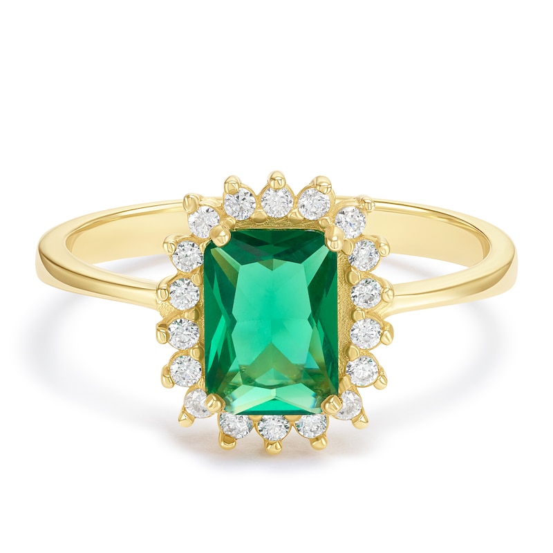 Main Image 1 of 9ct Yellow Gold Green Cubic Zirconia Halo Ring