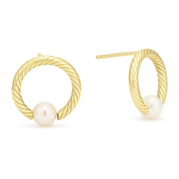 9ct Yellow Gold Freshwater Pearl Open Circle Stud Earrings