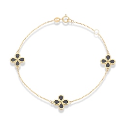9ct Yellow Gold Black Onyx Clover Station Bracelet