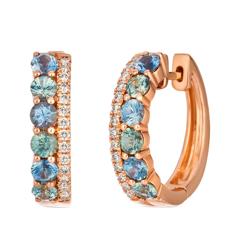 Main Image 1 of Le Vian 14ct Rose Gold 0.20ct Diamond & Montana Sapphire Round Ombré Hoop Earrings