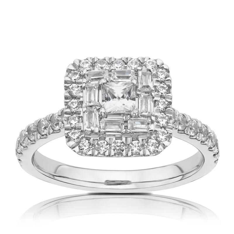Platinum 1ct Diamond Princess Shape Cluster Ring