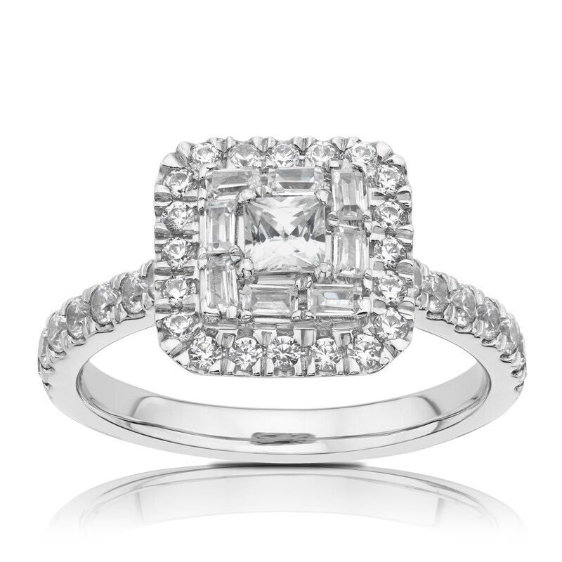 Platinum 1ct Diamond Princess Shape Cluster Ring