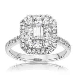 Platinum 1ct Diamond Emerald Shape Cluster Ring
