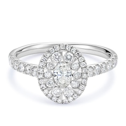 Engagement Ring 9ct White Gold Double Halo 0.66ct Diamond Ring