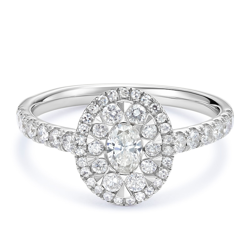 Main Image 1 of Engagement Ring 9ct White Gold Double Halo 0.66ct Diamond Ring