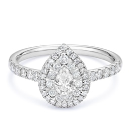 Engagement Ring 9ct White Gold Pear Shaped Double Halo 0.66ct Diamond Ring
