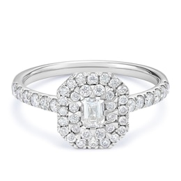 Engagement Ring 9ct White Gold Double Halo 0.66ct Diamond Ring