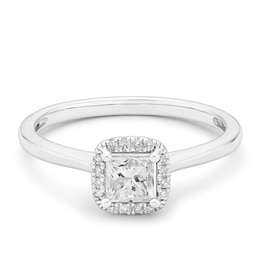 Engagement Ring 9ct White Gold Cushion Shaped Halo 0.50ct Diamond Ring