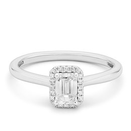 Engagement Ring 9ct White Gold Emerald Shaped Halo 0.50ct Diamond Ring