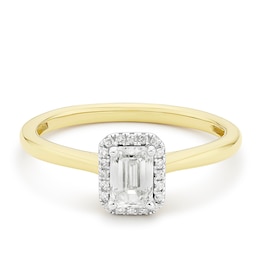Engagement Ring 9ct Yellow Gold Emerald Shaped Halo 0.50ct Diamond Ring