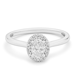 Engagement Ring 9ct White Gold Oval Halo 0.50ct Diamond Ring