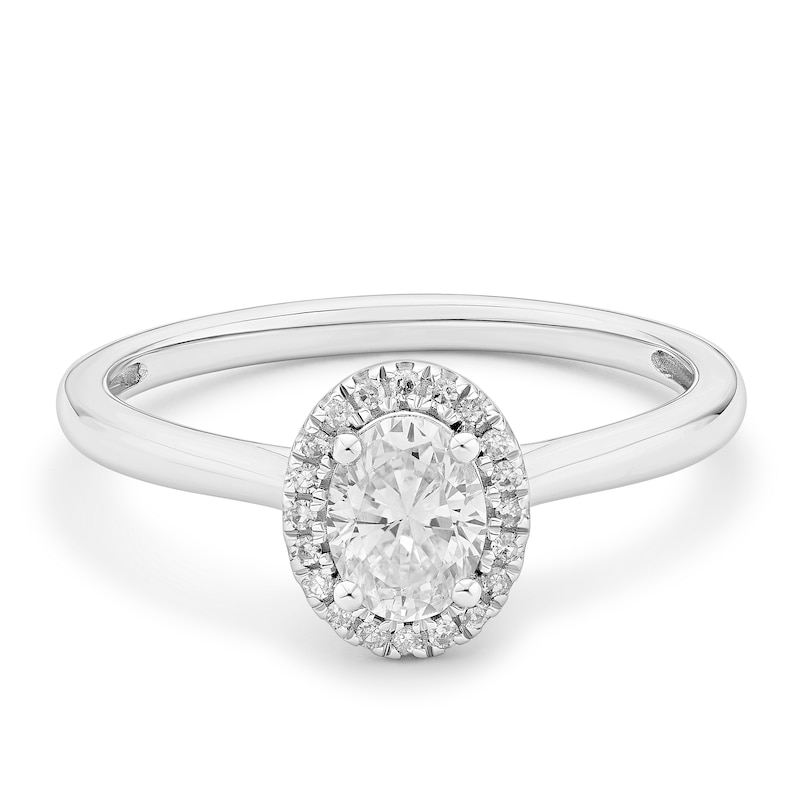 Main Image 1 of Engagement Ring 9ct White Gold Oval Halo 0.50ct Diamond Ring