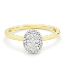 Engagement Ring 9ct Yellow Gold Oval Halo 0.50ct Diamond Ring