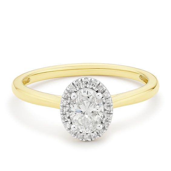 Engagement Ring 9ct Yellow Gold Oval Halo 0.50ct Diamond Ring