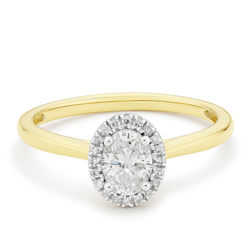 Main Image 1 of Engagement Ring 9ct Yellow Gold Oval Halo 0.50ct Diamond Ring