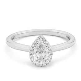 Engagement Ring 9ct White Gold Pear Halo 0.50ct Diamond Ring