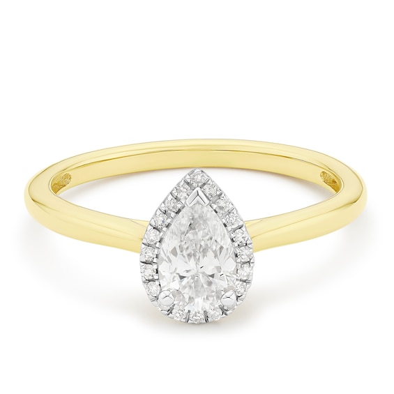 Engagement Ring 9ct Yellow Gold Pear Halo 0.50ct Diamond Ring