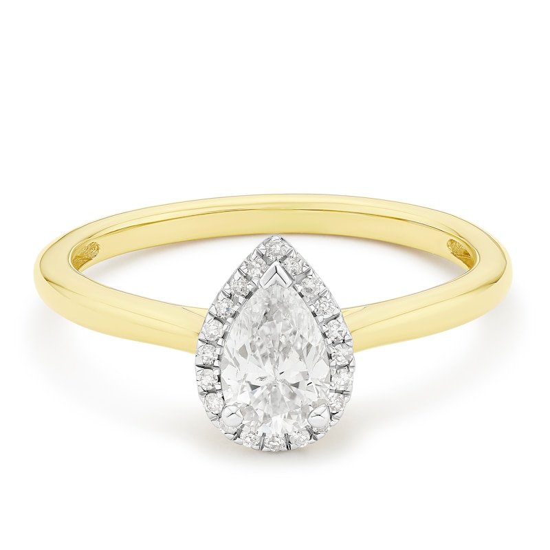 Main Image 1 of Engagement Ring 9ct Yellow Gold Pear Halo 0.50ct Diamond Ring