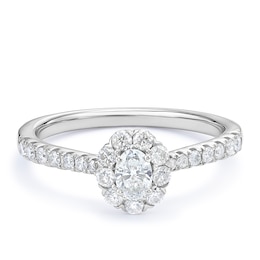 Engagement Ring 9ct White Gold Oval Halo 0.50ct Diamond Ring