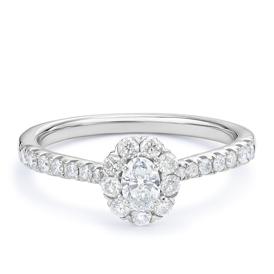 Engagement Ring 9ct White Gold Oval Halo 0.50ct Diamond Ring