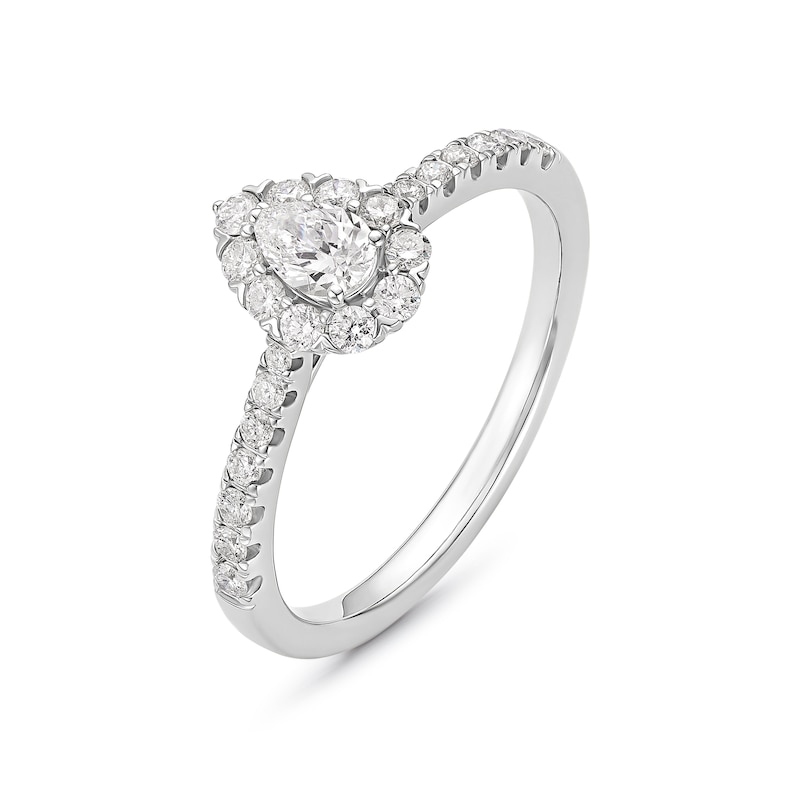 Engagement Ring 9ct White Gold Pear Halo 0.50ct Diamond Ring, view 2