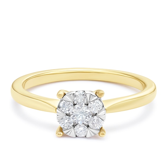 Engagement Ring 9ct Yellow Gold Round Tension Cluster 0.25ct Diamond Ring