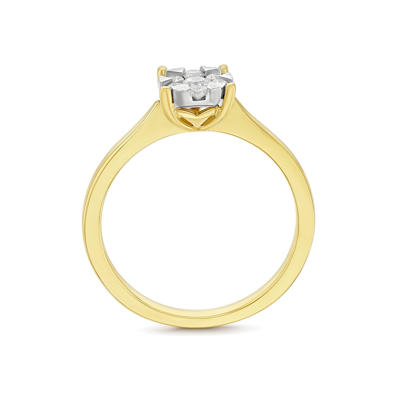Engagement Ring 9ct Yellow Gold Round Tension Cluster 0.25ct Diamond Ring, view 3