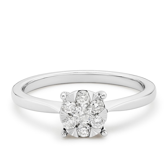 Engagement Ring 9ct White Gold Round Tension Cluster 0.25ct Diamond Ring