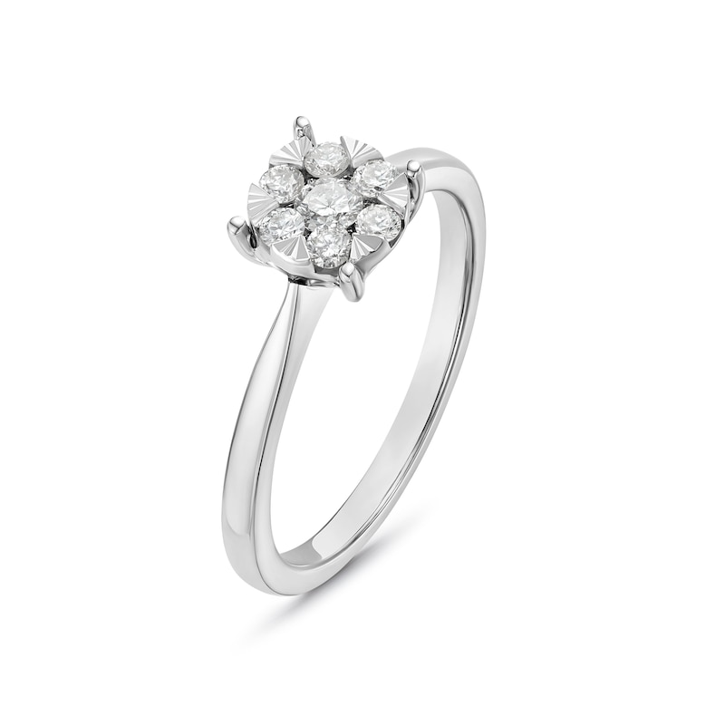 Engagement Ring 9ct White Gold Round Tension Cluster 0.25ct Diamond Ring, view 2