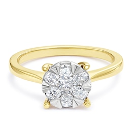 Engagement Ring 9ct Yellow Gold Round Tension Cluster 0.50ct Diamond Ring