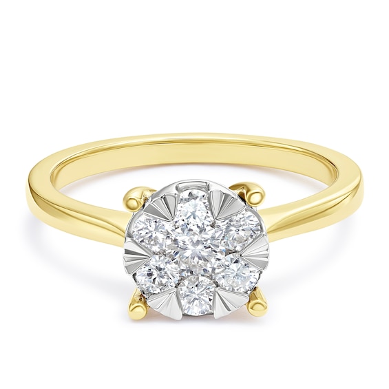 Engagement Ring 9ct Yellow Gold Round Tension Cluster 0.50ct Diamond Ring