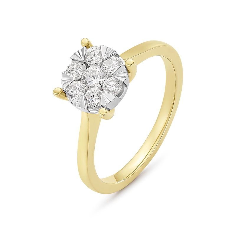 Engagement Ring 9ct Yellow Gold Round Tension Cluster 0.50ct Diamond Ring, view 2