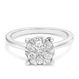 Engagement Ring 9ct White Gold Round Tension Cluster 0.50ct Diamond Ring
