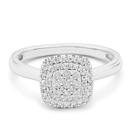 Engagement Ring 9ct White Gold Cushion Cluster 0.25ct Diamond Ring
