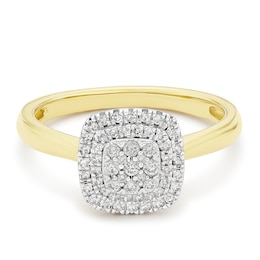 Engagement Ring 9ct Yellow Gold Cushion Cluster 0.25ct Diamond Ring